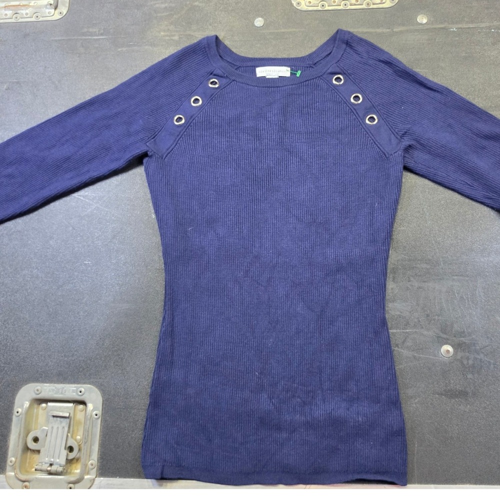 New York & Company Navy Blue Ribbed Grommet Shoulder Sweater Small CN090015 Y2K
